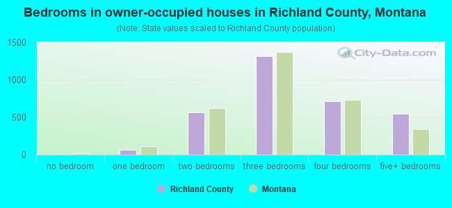 Bedrooms in owner-occupied houses in Richland County, Montana