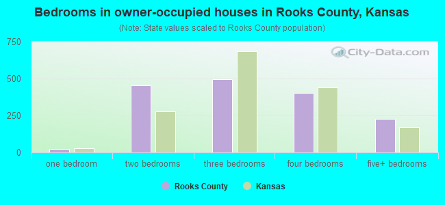 Bedrooms in owner-occupied houses in Rooks County, Kansas