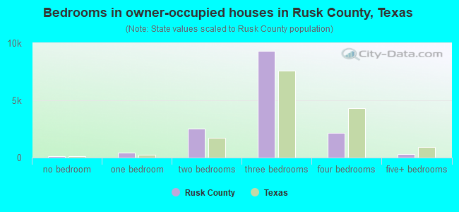 Bedrooms in owner-occupied houses in Rusk County, Texas