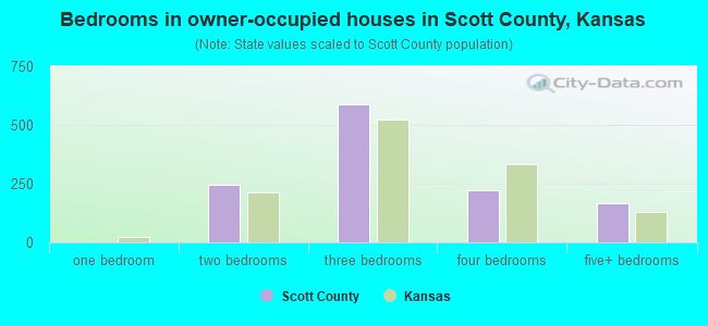 Bedrooms in owner-occupied houses in Scott County, Kansas