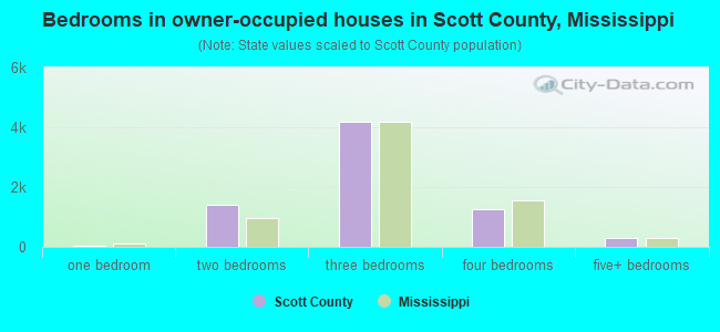 Bedrooms in owner-occupied houses in Scott County, Mississippi