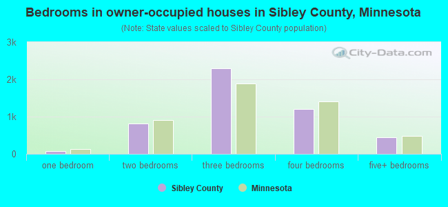 Bedrooms in owner-occupied houses in Sibley County, Minnesota