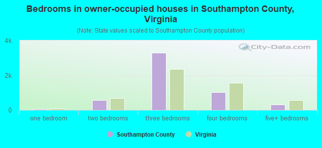 Bedrooms in owner-occupied houses in Southampton County, Virginia