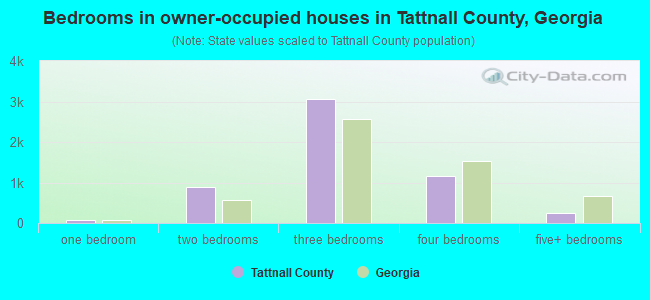 Bedrooms in owner-occupied houses in Tattnall County, Georgia