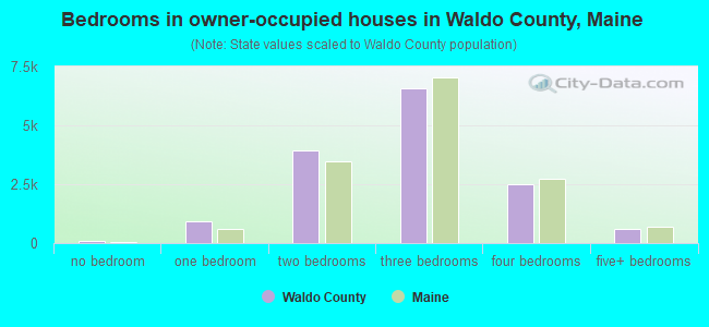 Bedrooms in owner-occupied houses in Waldo County, Maine