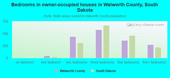 Bedrooms in owner-occupied houses in Walworth County, South Dakota