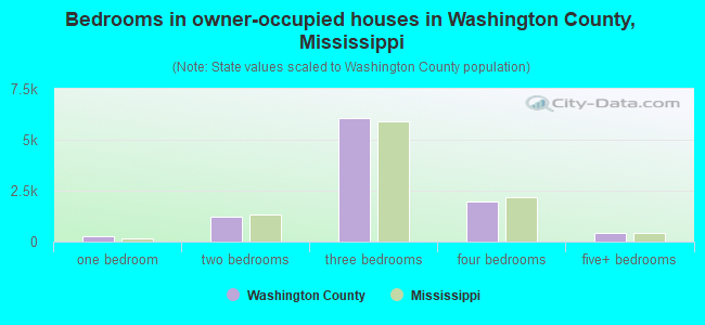 Bedrooms in owner-occupied houses in Washington County, Mississippi