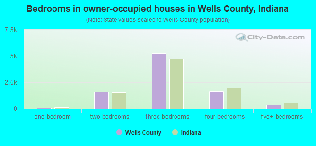 Bedrooms in owner-occupied houses in Wells County, Indiana