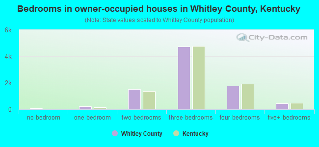 Bedrooms in owner-occupied houses in Whitley County, Kentucky