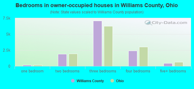 Bedrooms in owner-occupied houses in Williams County, Ohio