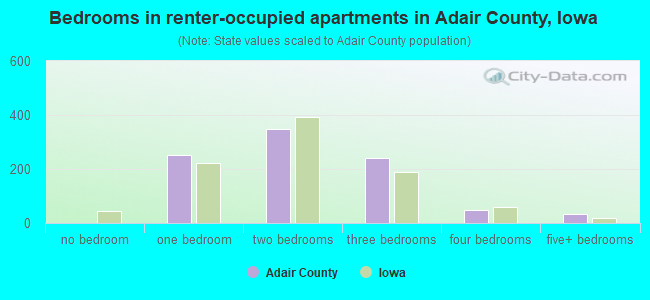 Bedrooms in renter-occupied apartments in Adair County, Iowa