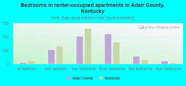 Bedrooms in renter-occupied apartments in Adair County, Kentucky