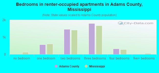 Bedrooms in renter-occupied apartments in Adams County, Mississippi