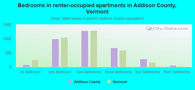 Bedrooms in renter-occupied apartments in Addison County, Vermont