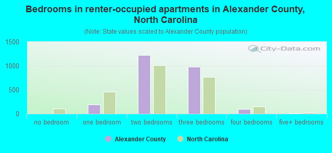 Bedrooms in renter-occupied apartments in Alexander County, North Carolina
