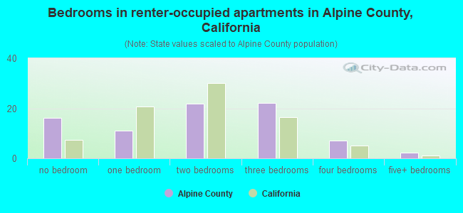 Bedrooms in renter-occupied apartments in Alpine County, California