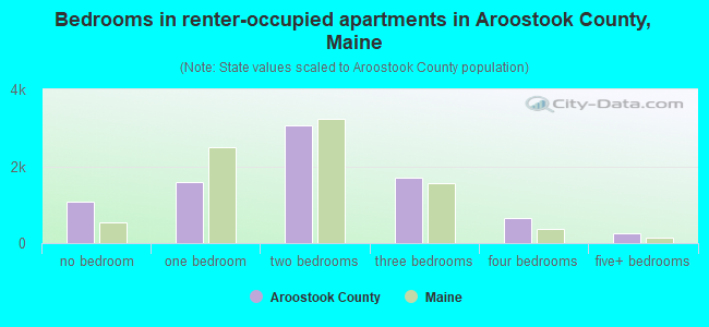 Bedrooms in renter-occupied apartments in Aroostook County, Maine