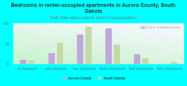 Bedrooms in renter-occupied apartments in Aurora County, South Dakota