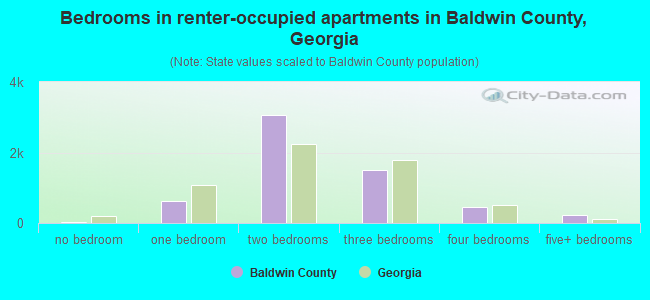 Bedrooms in renter-occupied apartments in Baldwin County, Georgia