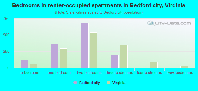 Bedrooms in renter-occupied apartments in Bedford city, Virginia