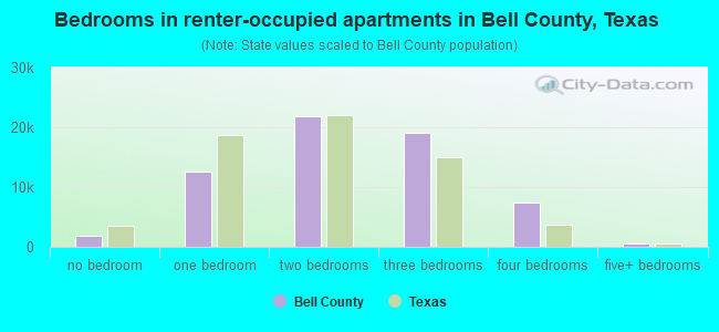 Bedrooms in renter-occupied apartments in Bell County, Texas