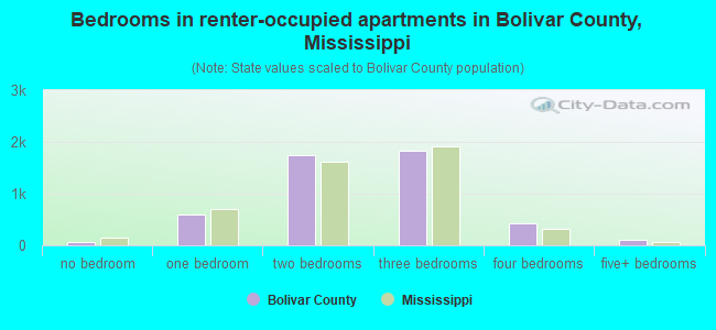 Bedrooms in renter-occupied apartments in Bolivar County, Mississippi