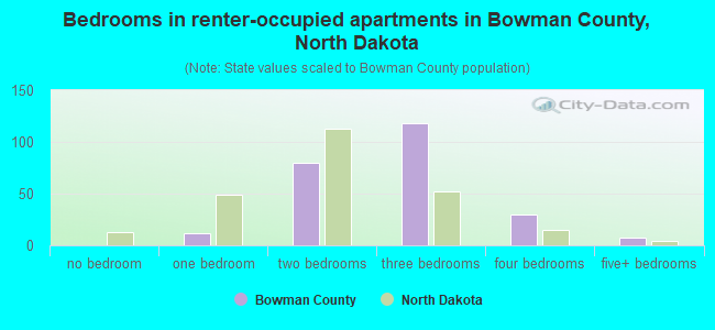 Bedrooms in renter-occupied apartments in Bowman County, North Dakota