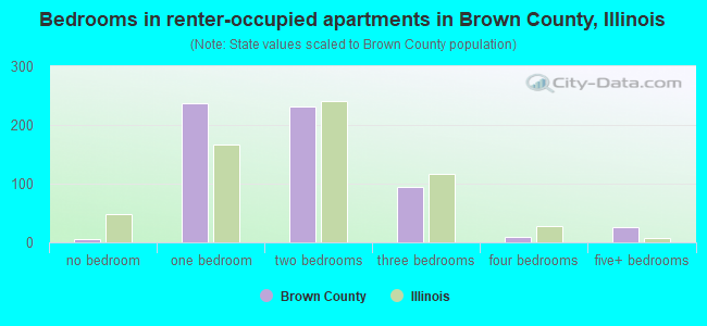 Bedrooms in renter-occupied apartments in Brown County, Illinois