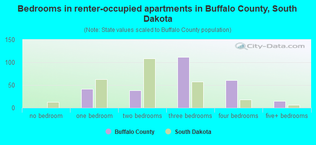Bedrooms in renter-occupied apartments in Buffalo County, South Dakota