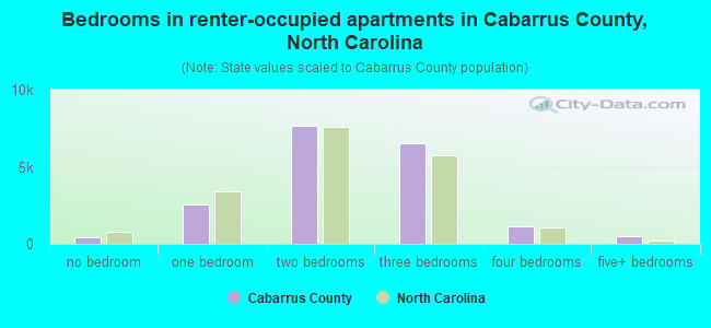 Bedrooms in renter-occupied apartments in Cabarrus County, North Carolina