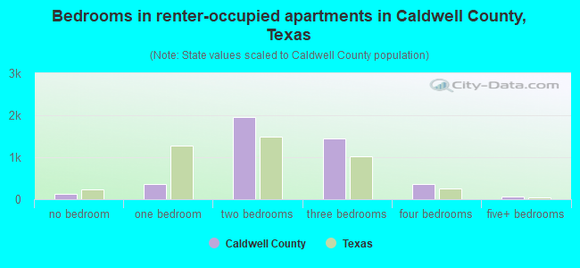 Bedrooms in renter-occupied apartments in Caldwell County, Texas