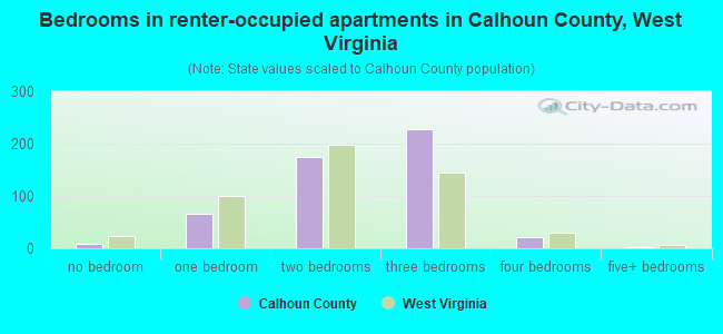 Bedrooms in renter-occupied apartments in Calhoun County, West Virginia