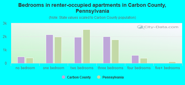 Bedrooms in renter-occupied apartments in Carbon County, Pennsylvania