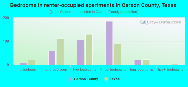 Bedrooms in renter-occupied apartments in Carson County, Texas
