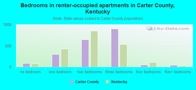 Bedrooms in renter-occupied apartments in Carter County, Kentucky