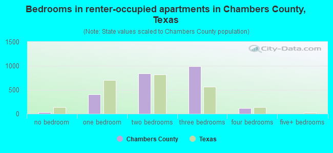 Bedrooms in renter-occupied apartments in Chambers County, Texas