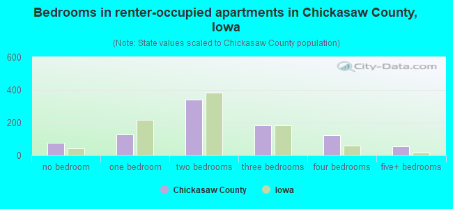 Bedrooms in renter-occupied apartments in Chickasaw County, Iowa