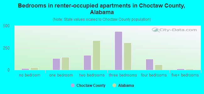 Bedrooms in renter-occupied apartments in Choctaw County, Alabama