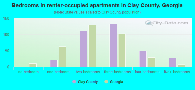 Bedrooms in renter-occupied apartments in Clay County, Georgia