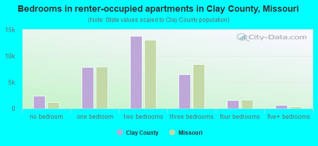 Bedrooms in renter-occupied apartments in Clay County, Missouri