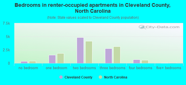 Bedrooms in renter-occupied apartments in Cleveland County, North Carolina