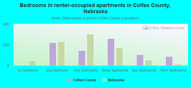 Bedrooms in renter-occupied apartments in Colfax County, Nebraska