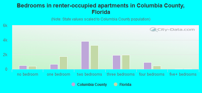 Bedrooms in renter-occupied apartments in Columbia County, Florida