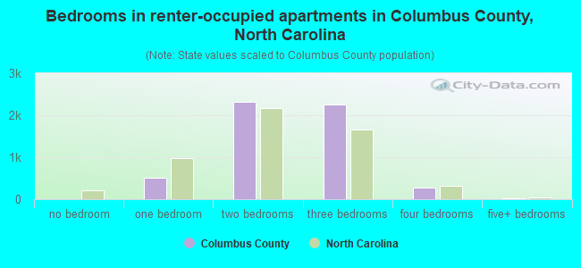Bedrooms in renter-occupied apartments in Columbus County, North Carolina