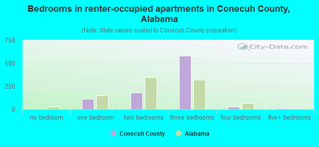 Bedrooms in renter-occupied apartments in Conecuh County, Alabama