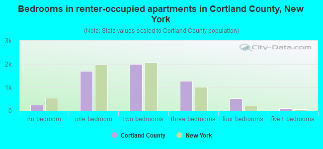 Bedrooms in renter-occupied apartments in Cortland County, New York