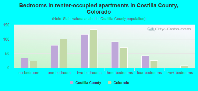Bedrooms in renter-occupied apartments in Costilla County, Colorado