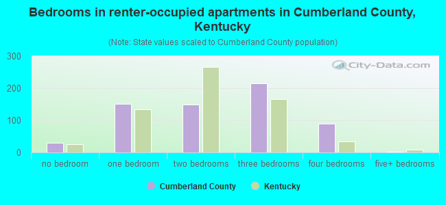 Bedrooms in renter-occupied apartments in Cumberland County, Kentucky