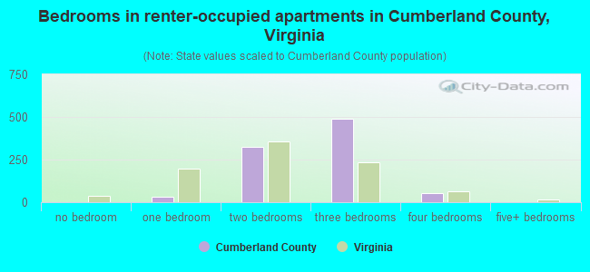 Bedrooms in renter-occupied apartments in Cumberland County, Virginia
