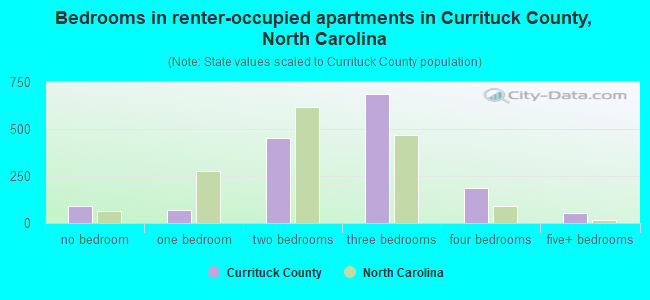 Bedrooms in renter-occupied apartments in Currituck County, North Carolina